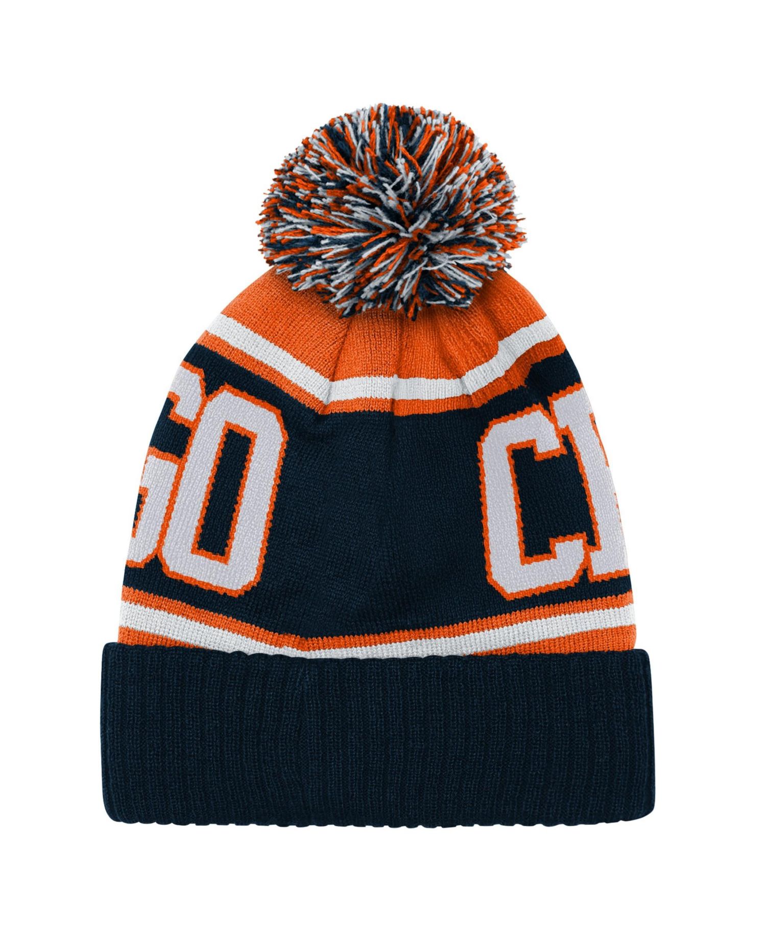 Big Boys and Girls Navy Chicago Bears True Edge Cuffed Knit Hat with Pom