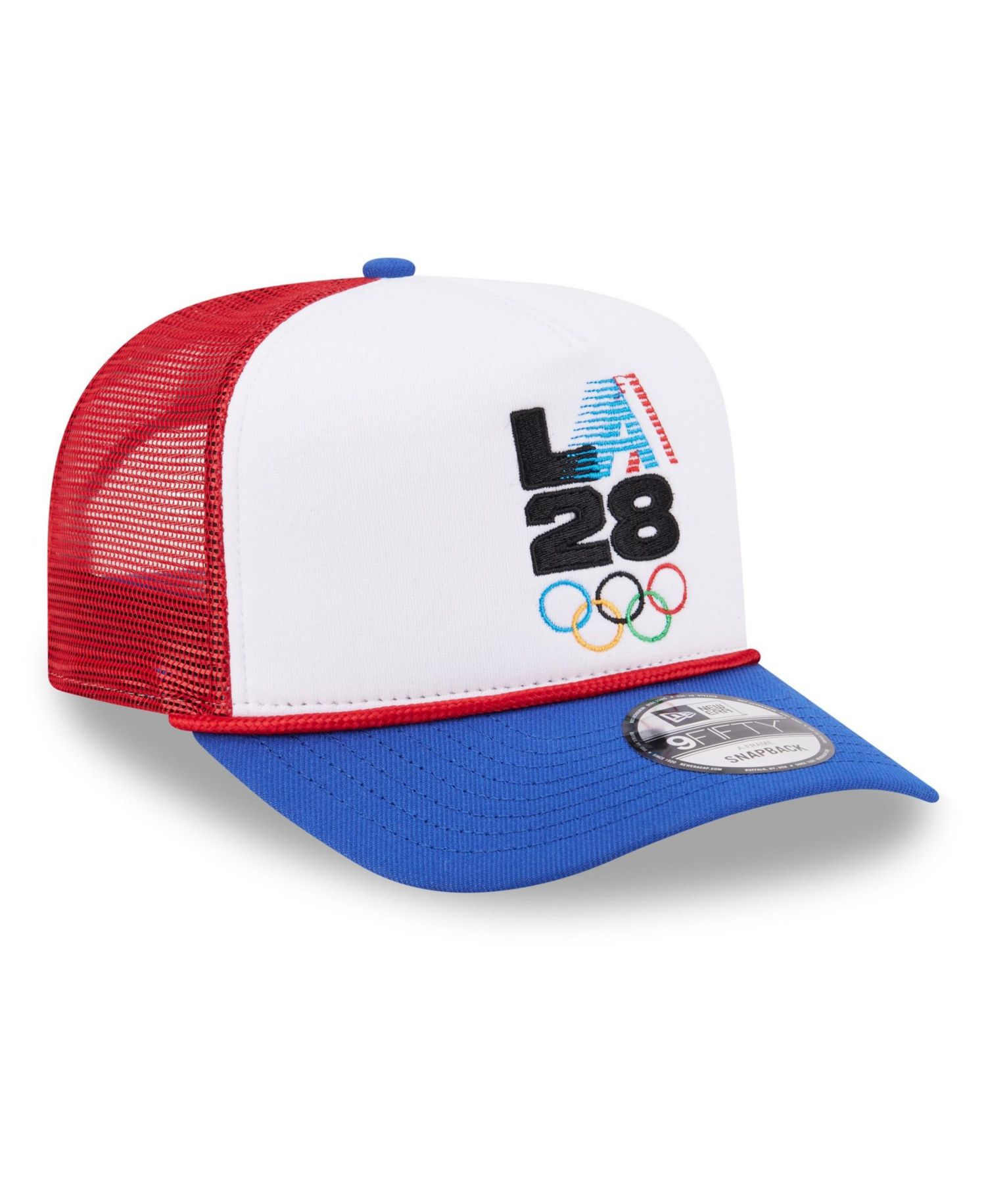 Men's White/Red LA28 Summer Olympics Retro Stripe Rope A-Frame 9FIFTY Trucker Snapback Hat