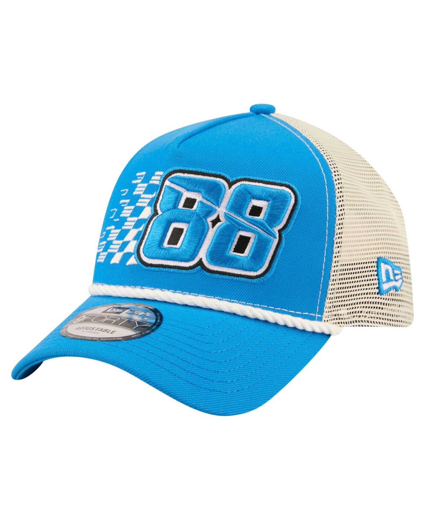 Мужская кепка New Era Blue Connor Zilisch Trackhouse Driver Number A-Frame 9FORTY Trucker Rope Adjustable Hat — фото 3