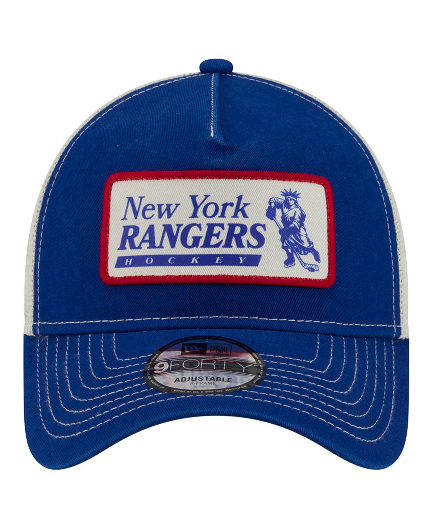 Men's Blue/White New York Rangers Skater Patch A-Frame 9FORTY Adjustable Trucker Hat