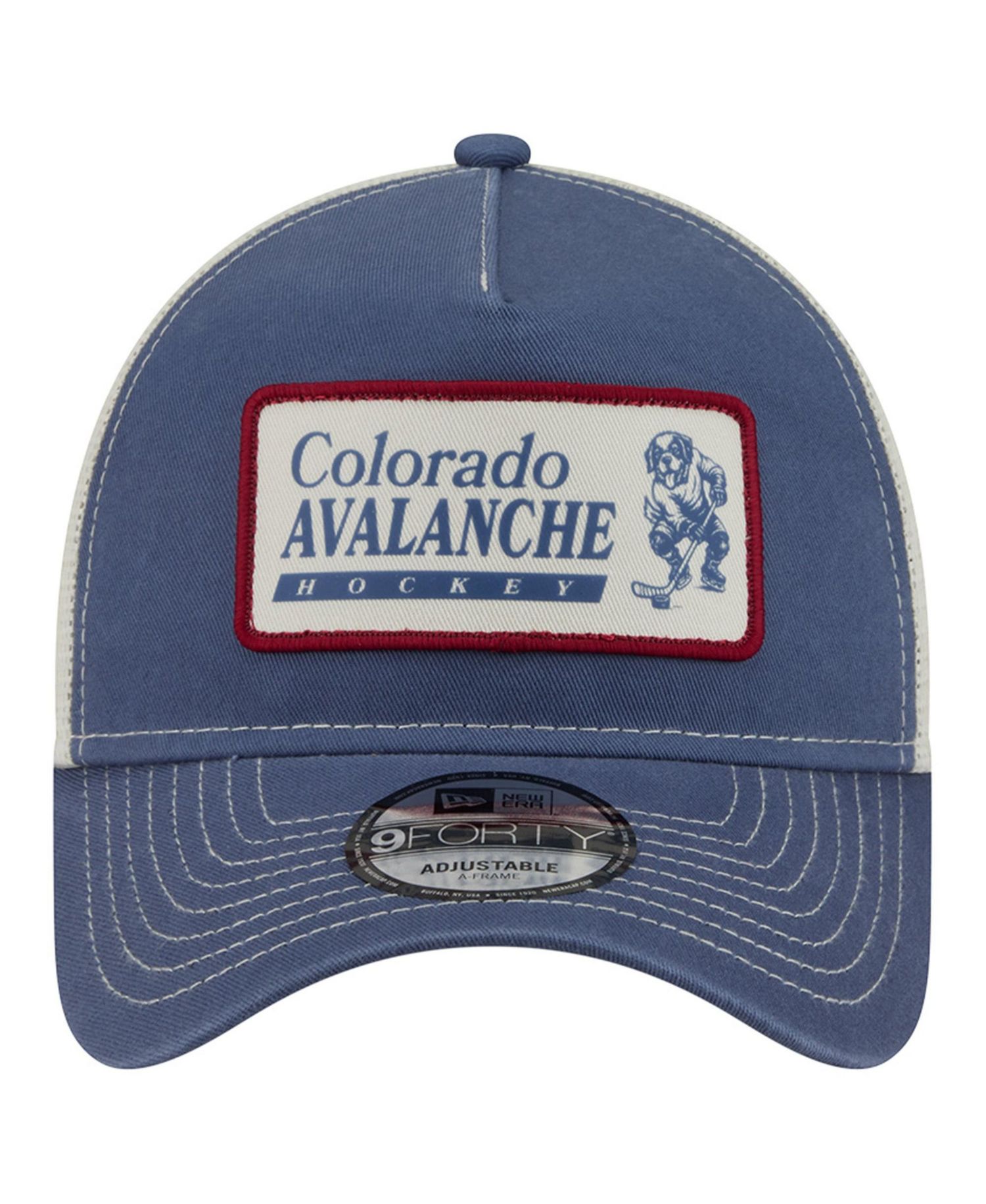 Men's Navy/White Colorado Avalanche Skater Patch A-Frame 9FORTY Adjustable Trucker Hat