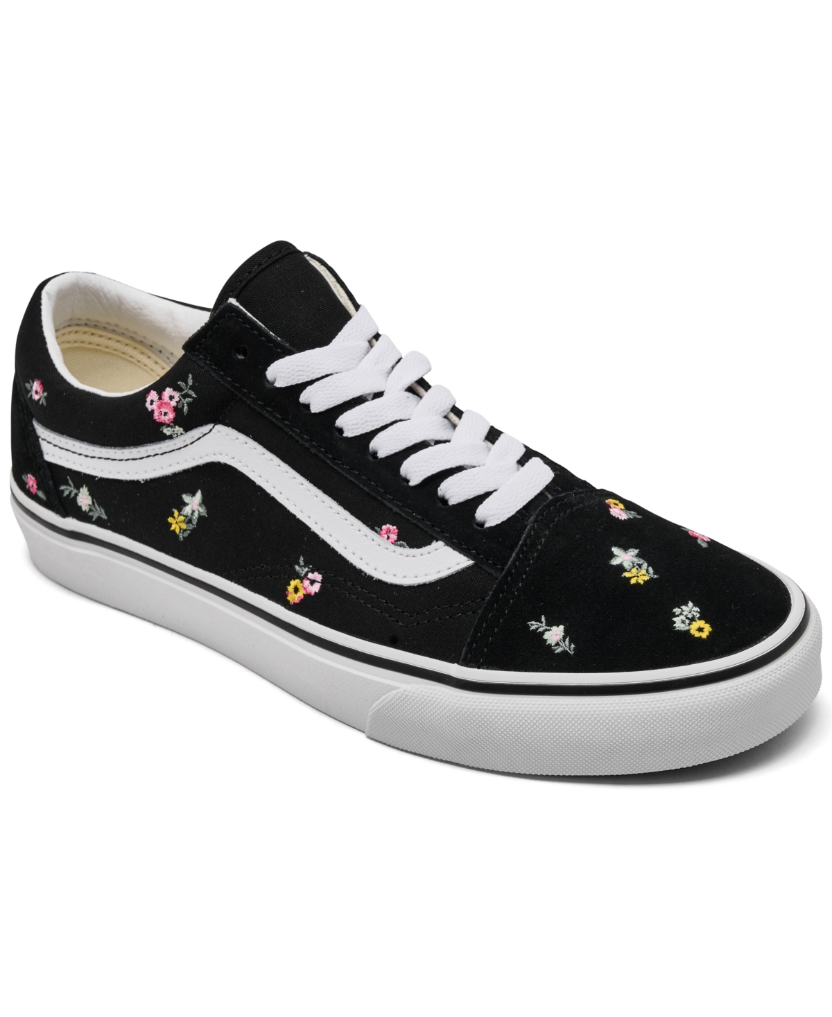 Vans Women's Old Skool Low-Top Waffle Rubber Outsole Sneakers from Finish Line - Floral Embroidery,Black