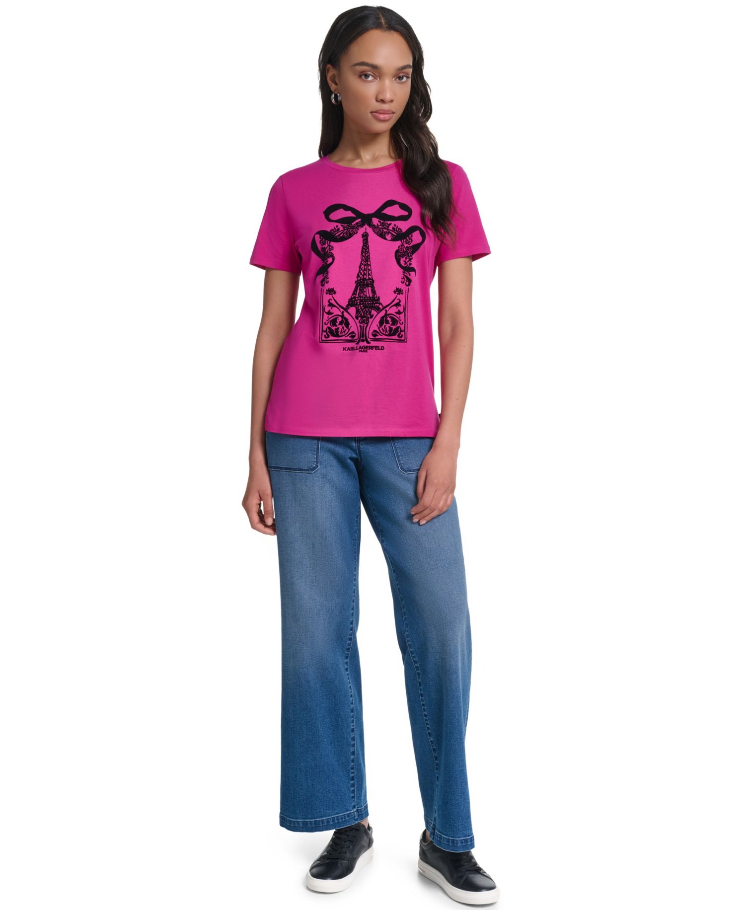 Women's Eiffel Tower Bow Graphic Tee T-Shirt