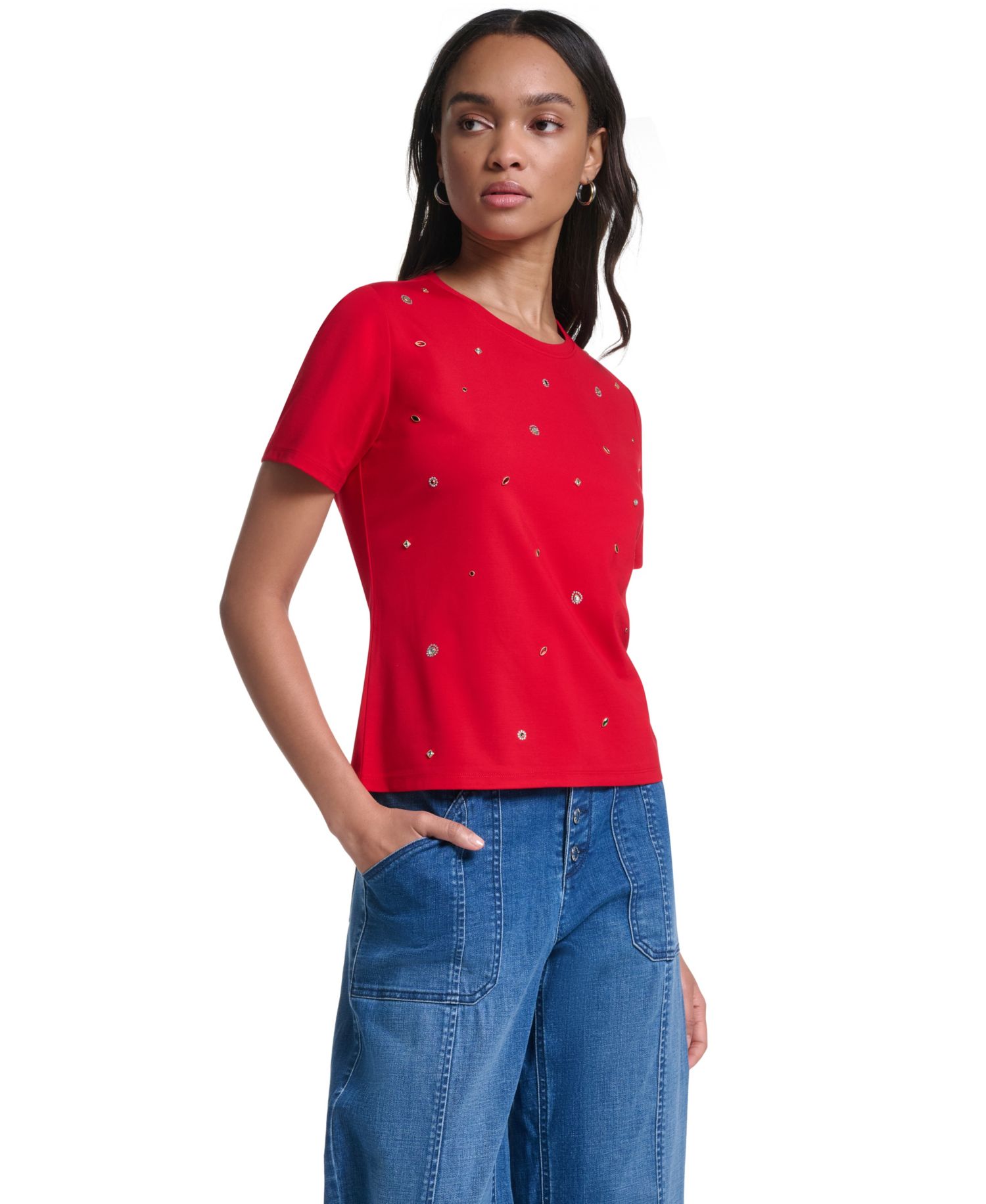 Women's Crewneck Gem-Embellished Short-Sleeve T-Shirt