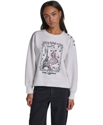 Women's Paris Scene Graphic Crewneck Long-Sleeve Sweatshirt