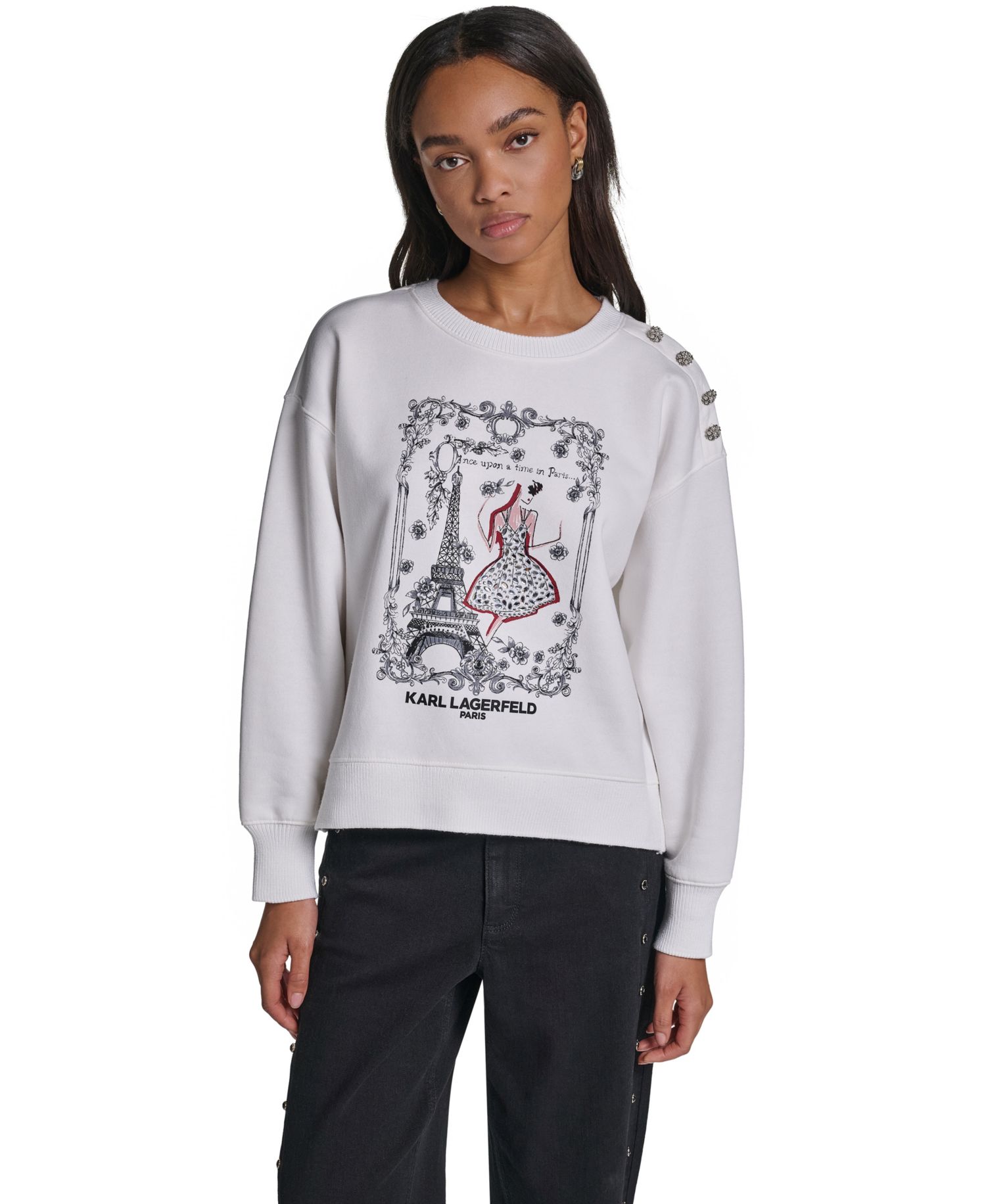 Women's Paris Scene Graphic Crewneck Long-Sleeve Sweatshirt