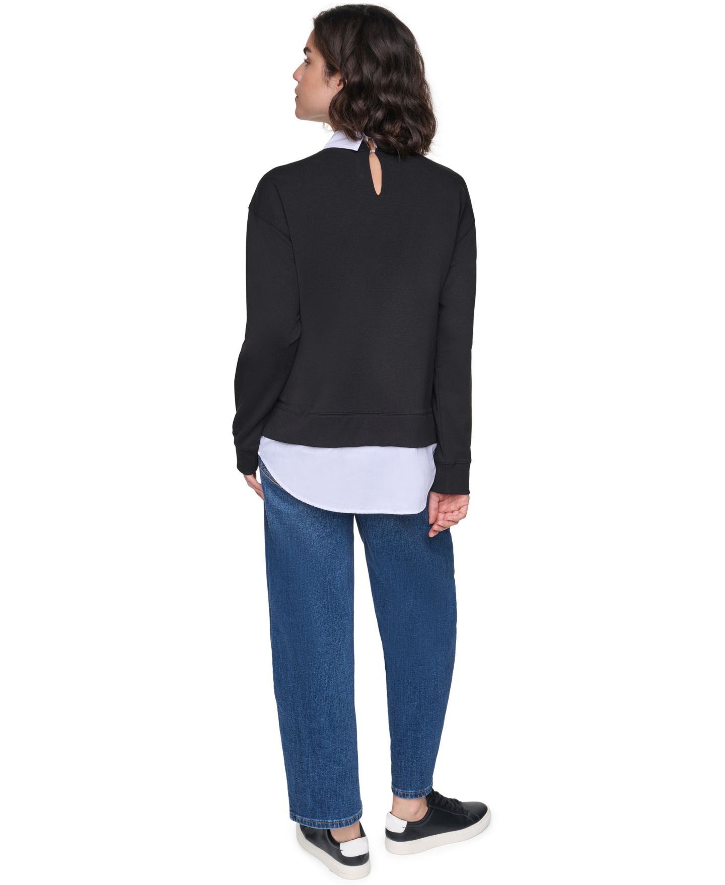 Женская толстовка KARL LAGERFELD PARIS Collared Twoffer Oversized Logo-Embroidered, цвет: Чёрный — фото 7
