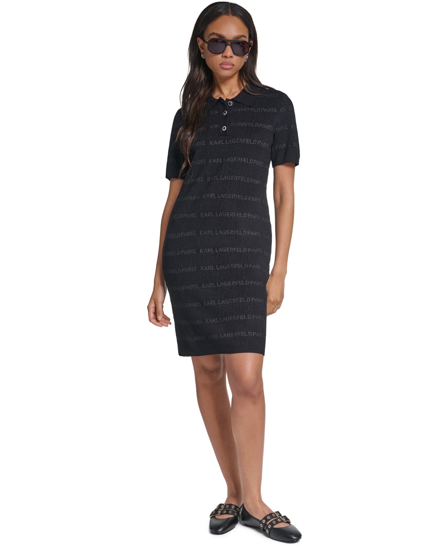 Women's Allover Logo Fitted Short-Sleeve Sweater Dress
