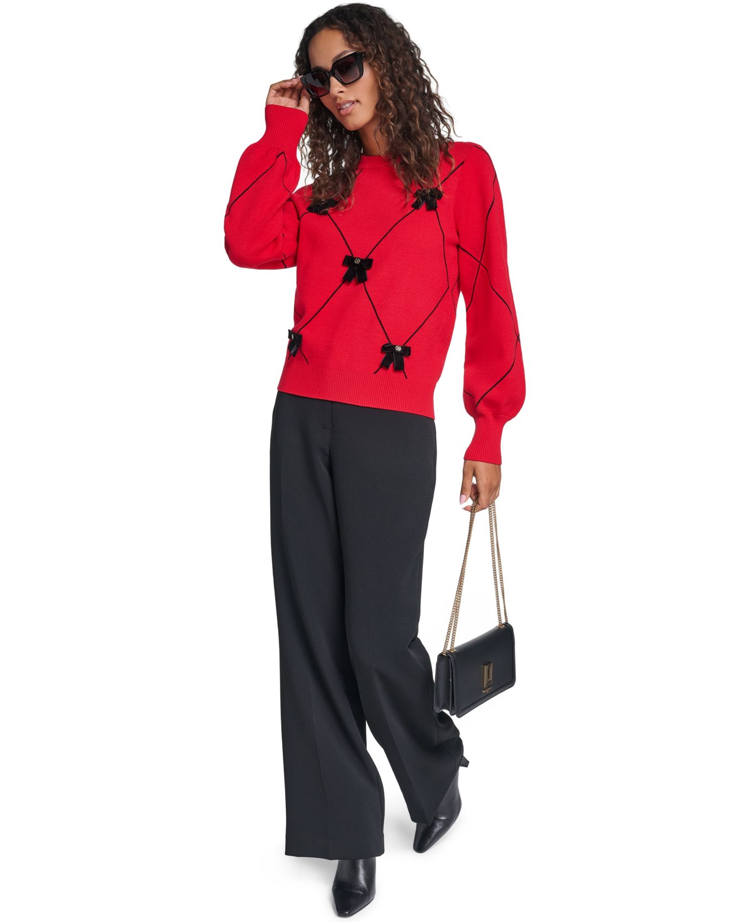 Women's Argyle 3D Bow Sweater