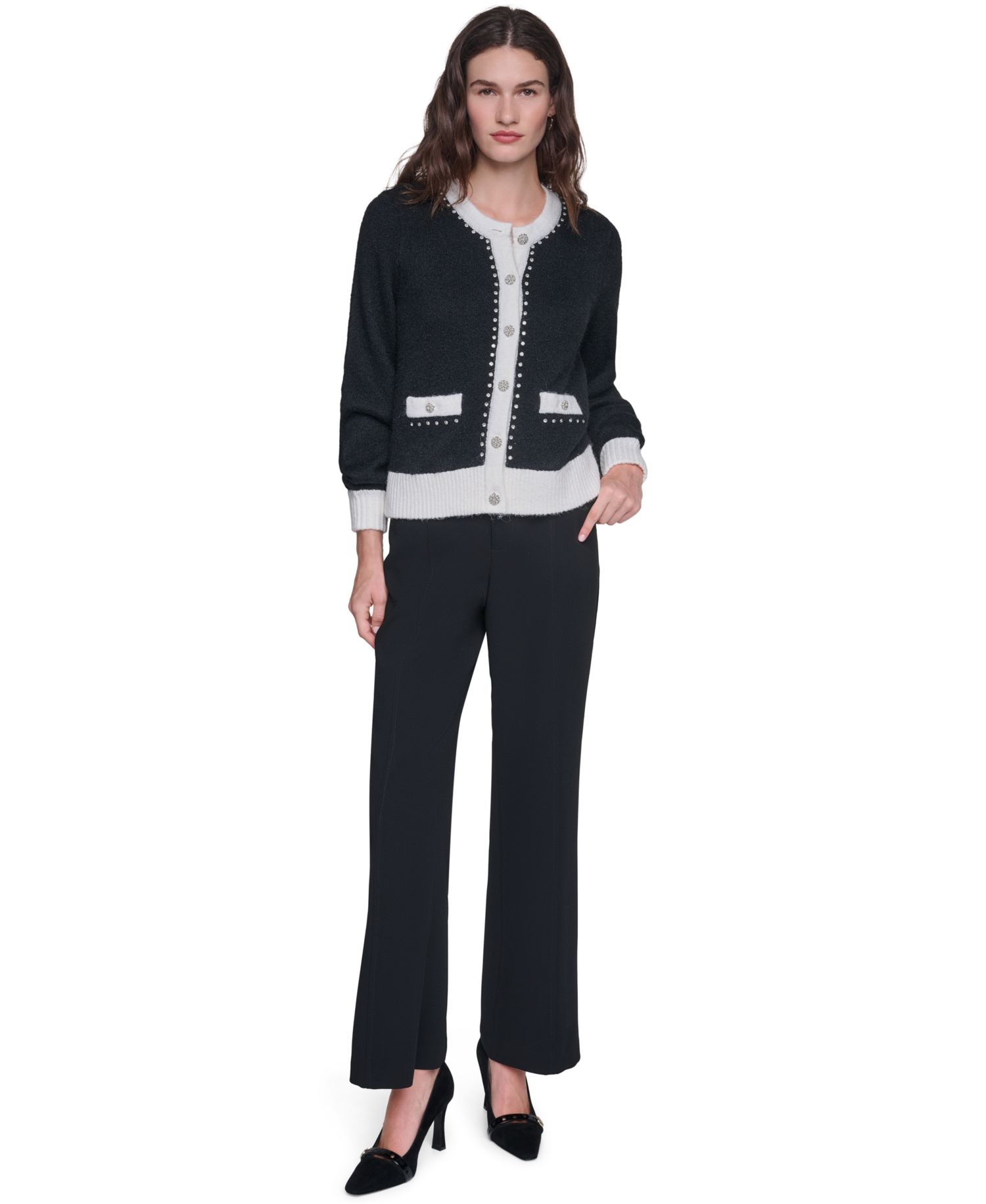 Women's Crystal-Trim Colorblock Cardigan Sweater