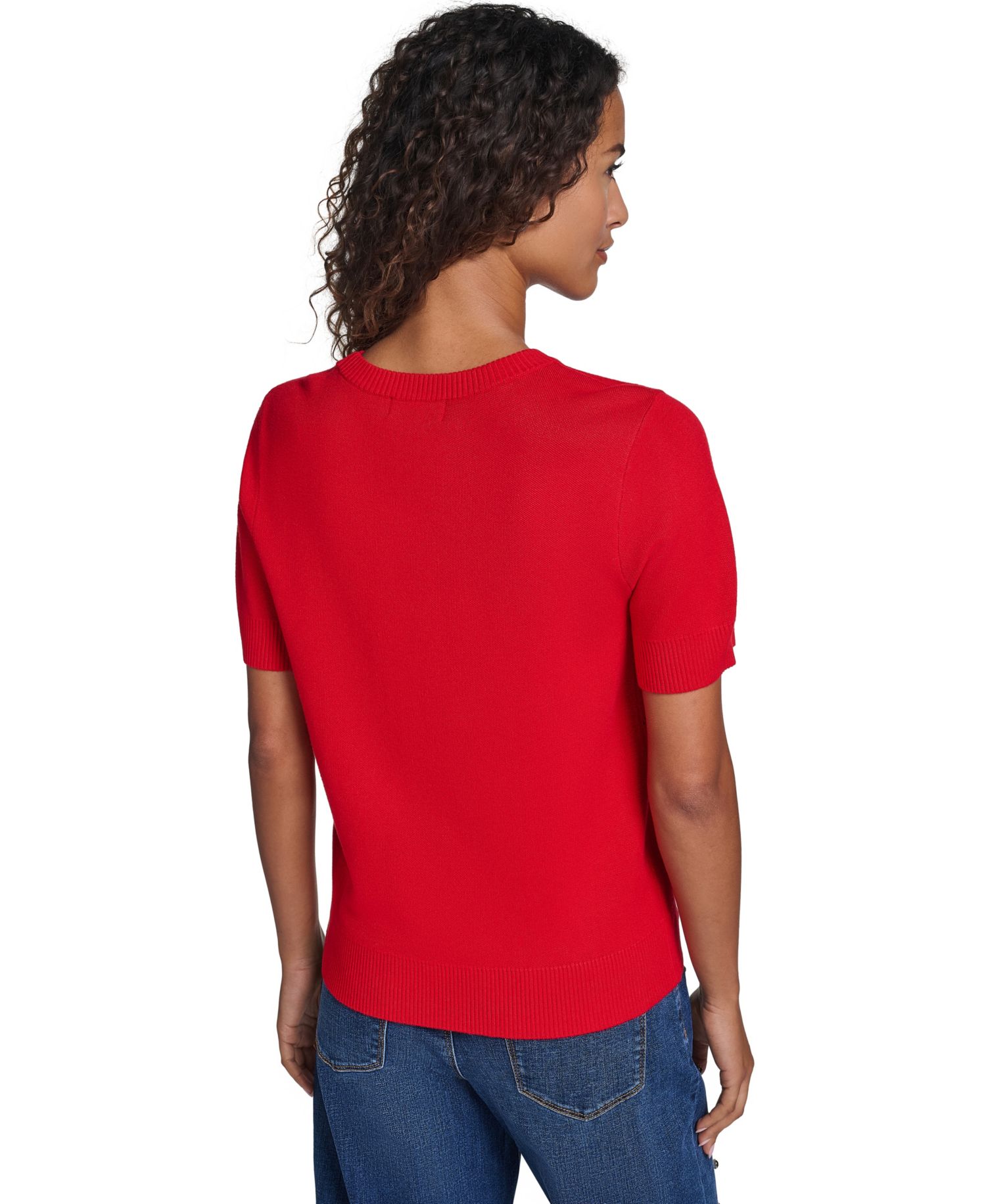 Women's Argyle 3D Bow Short-Sleeve Pullover Sweater