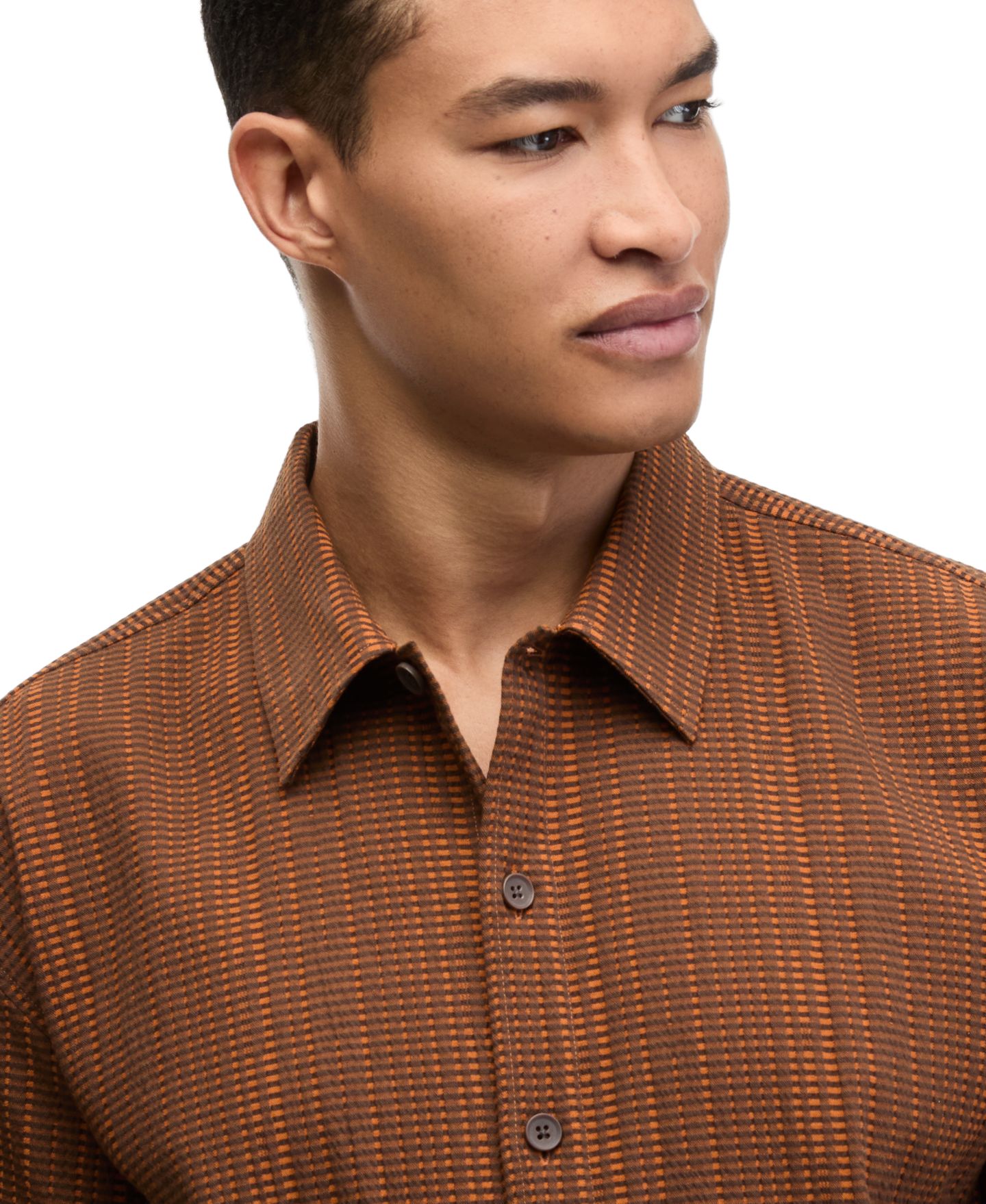 Мужская рубашка Mode of One Textured Check Point Collar Button-Up, цвет: Оранжевый — фото 3