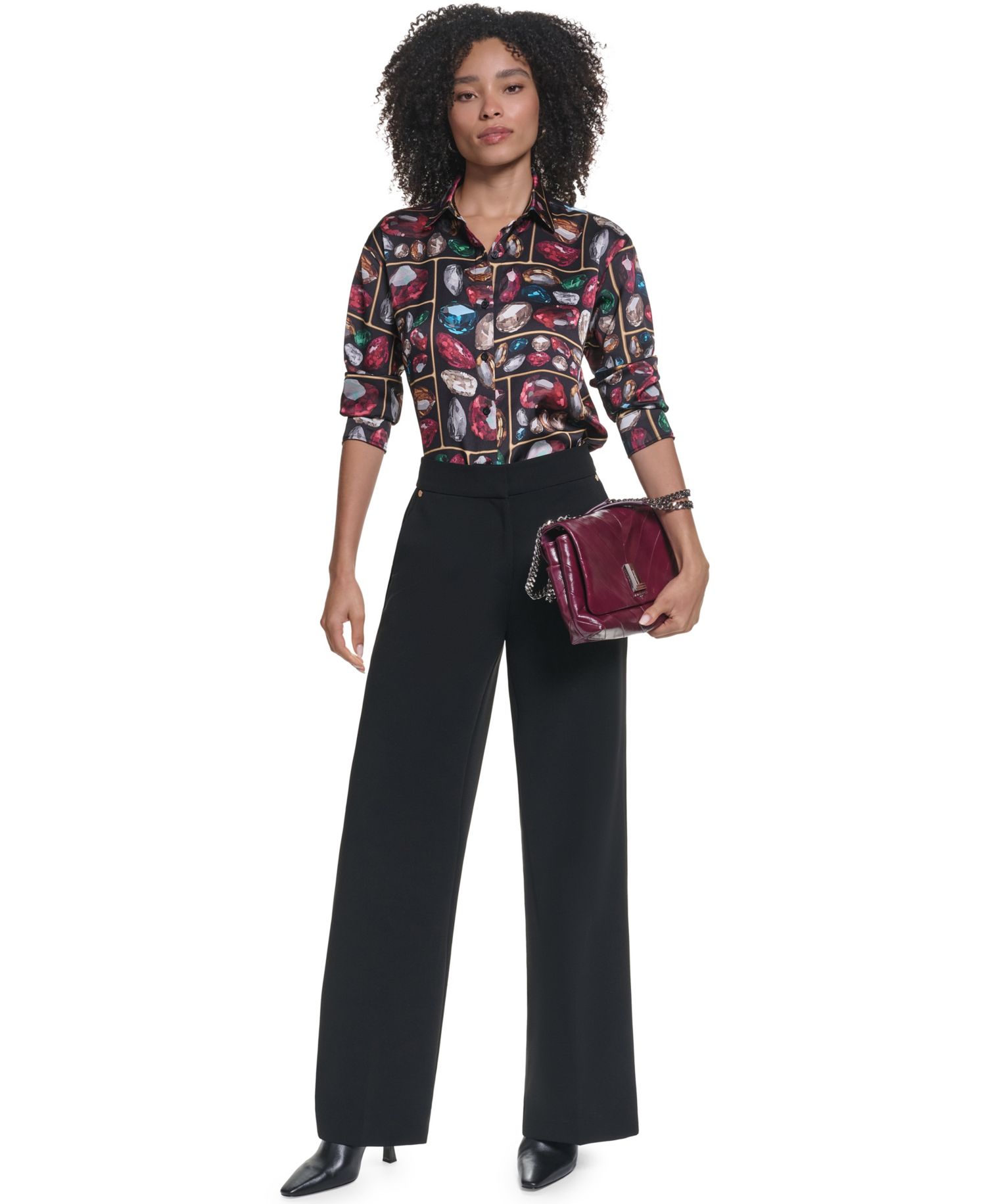 Women's Collared Button-Up Long-Sleeve Blouse