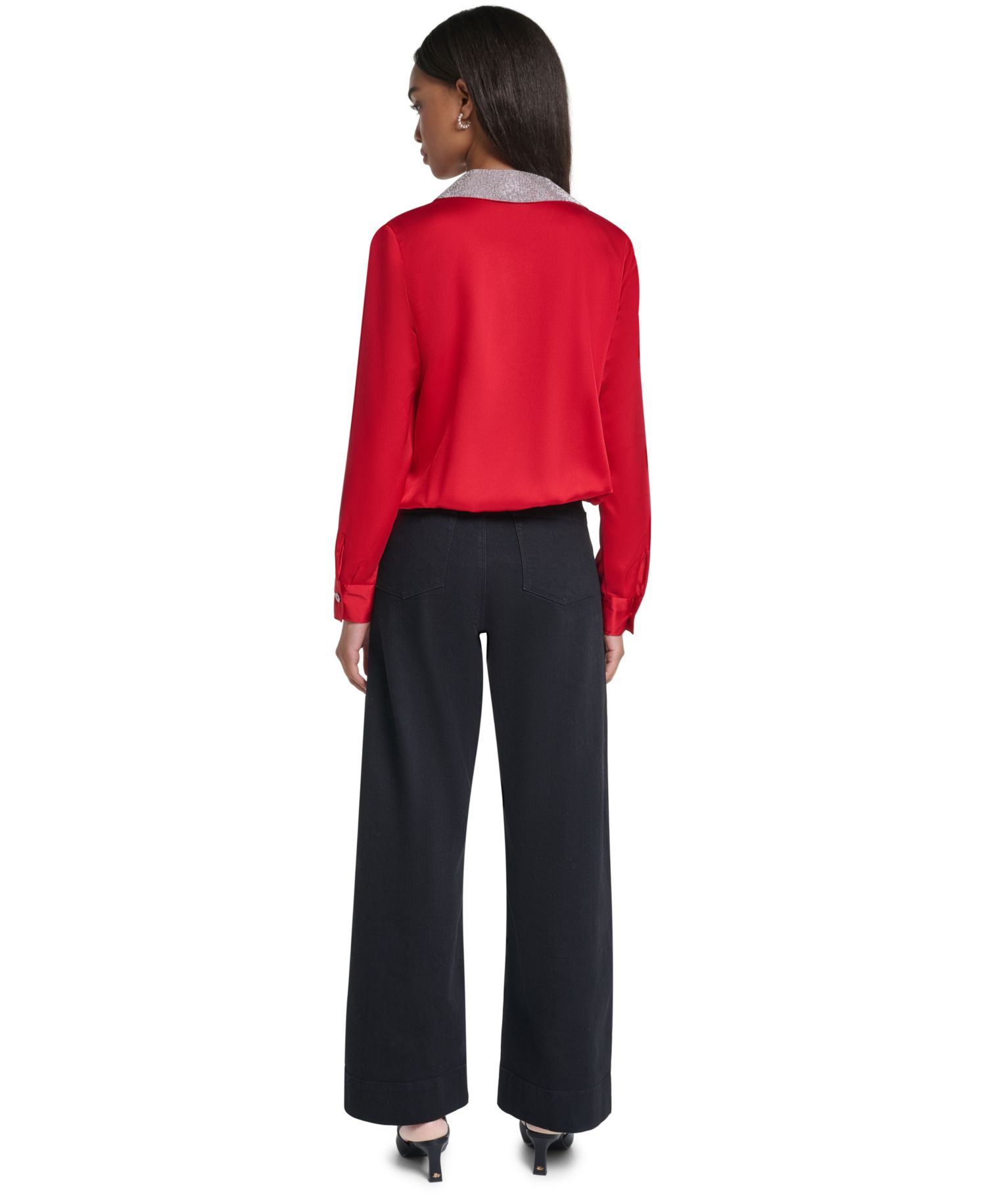 Women's Crystal Collar Satin Blouse