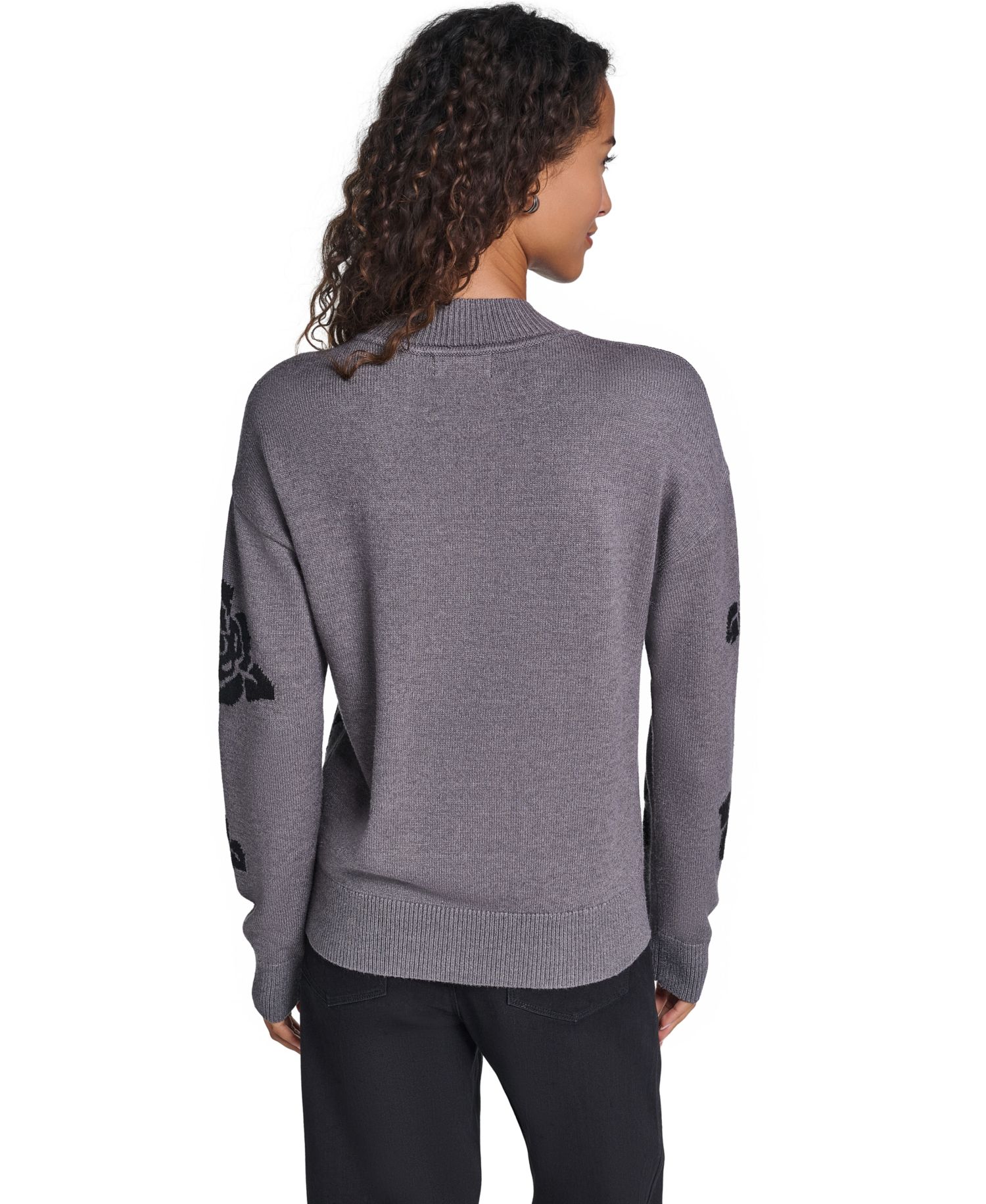Women's Mock-Neck Long-Sleeve Floral Sweater