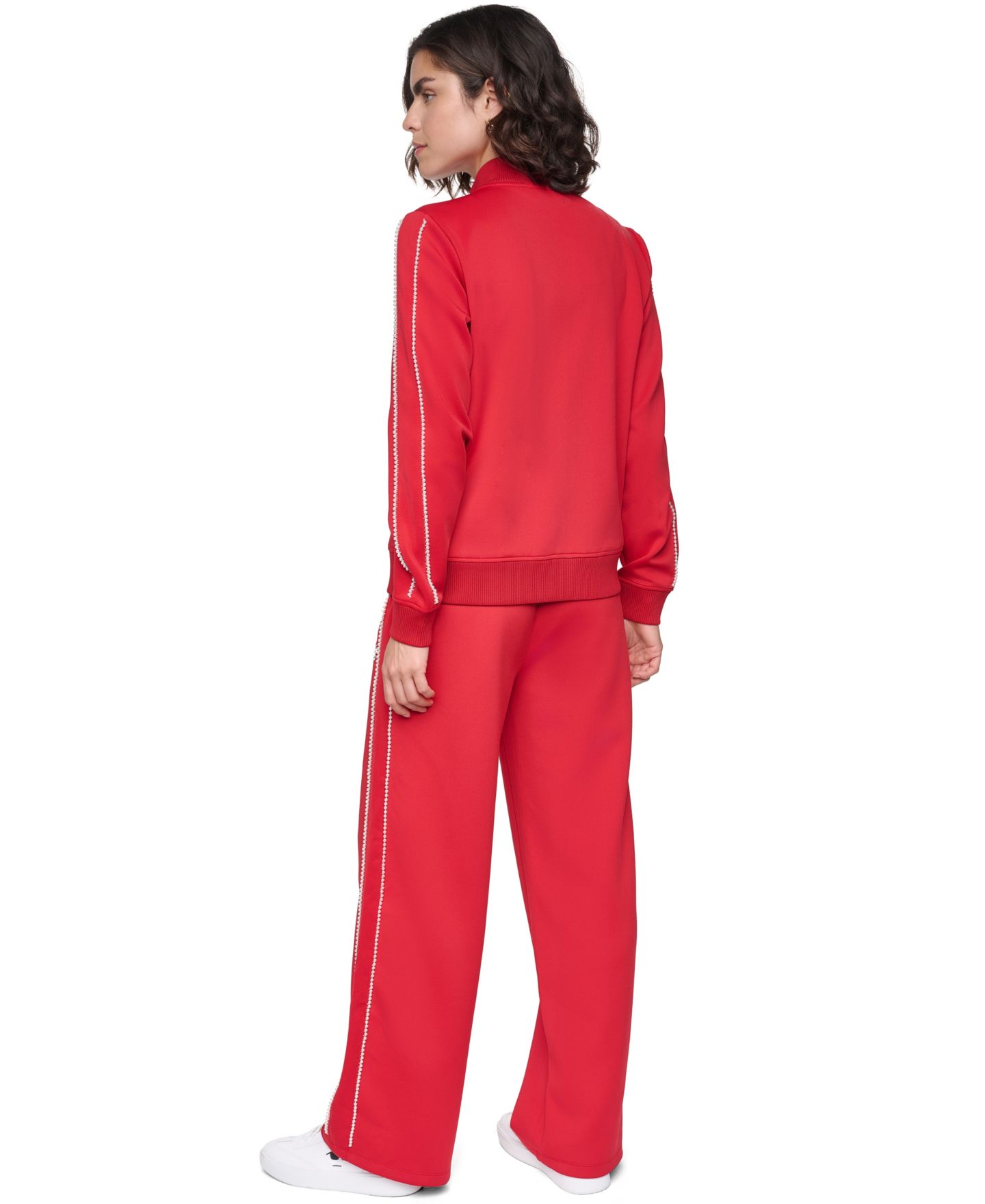 Женская куртка KARL LAGERFELD PARIS Pin and Bow Imitation Pearl-Trim Zip-Up, цвет: Красный — фото 6