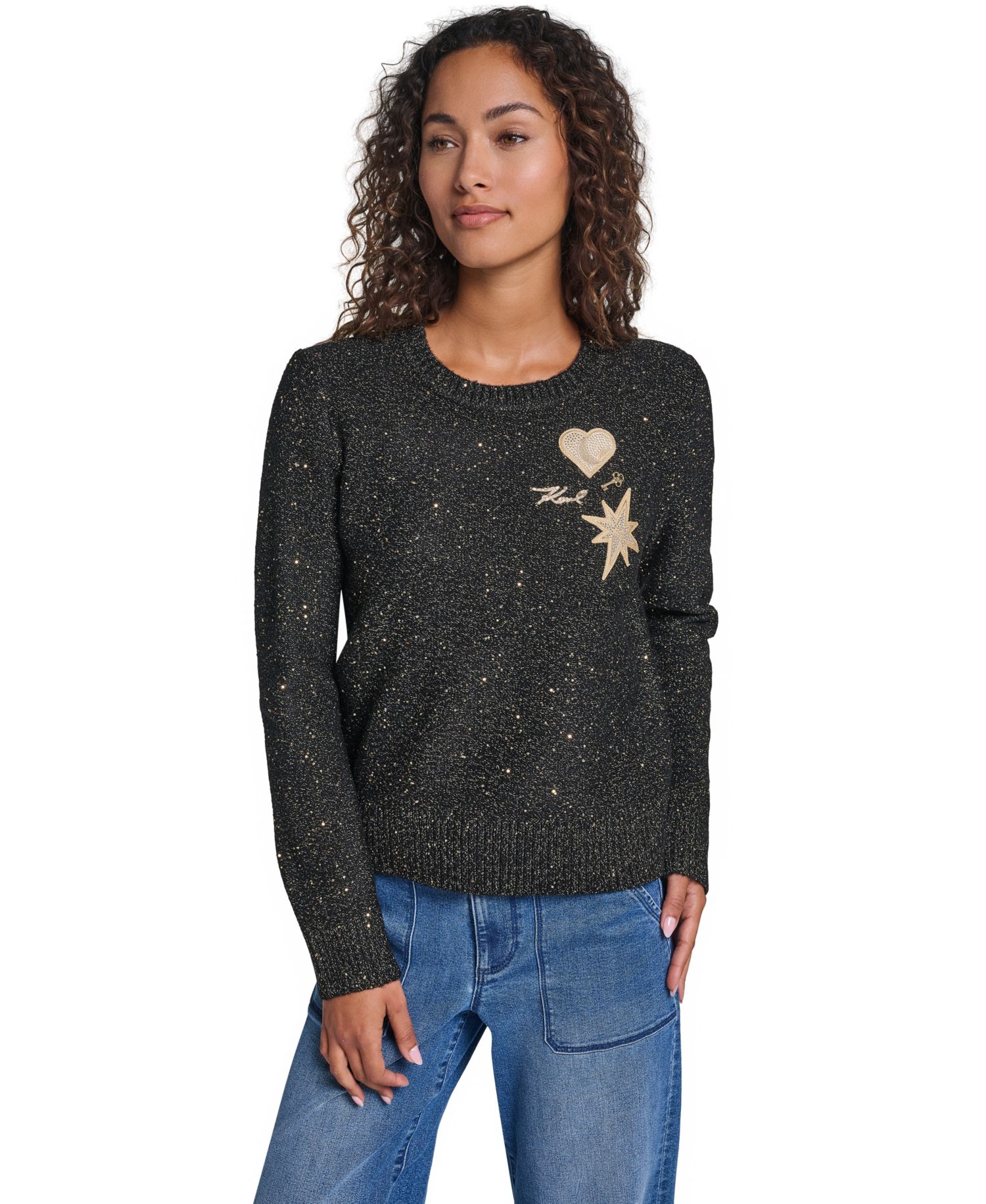 Women's Whimsy Crewneck Long-Sleeve Metallic Sweater