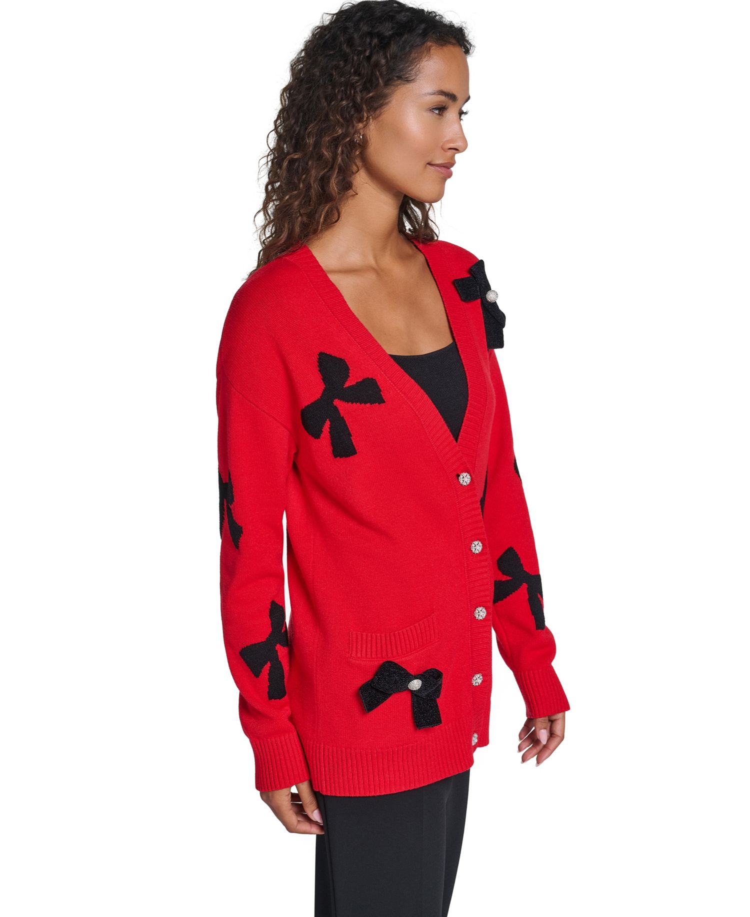 Women's Bow Long-Sleeve V-Neck Cardigan
