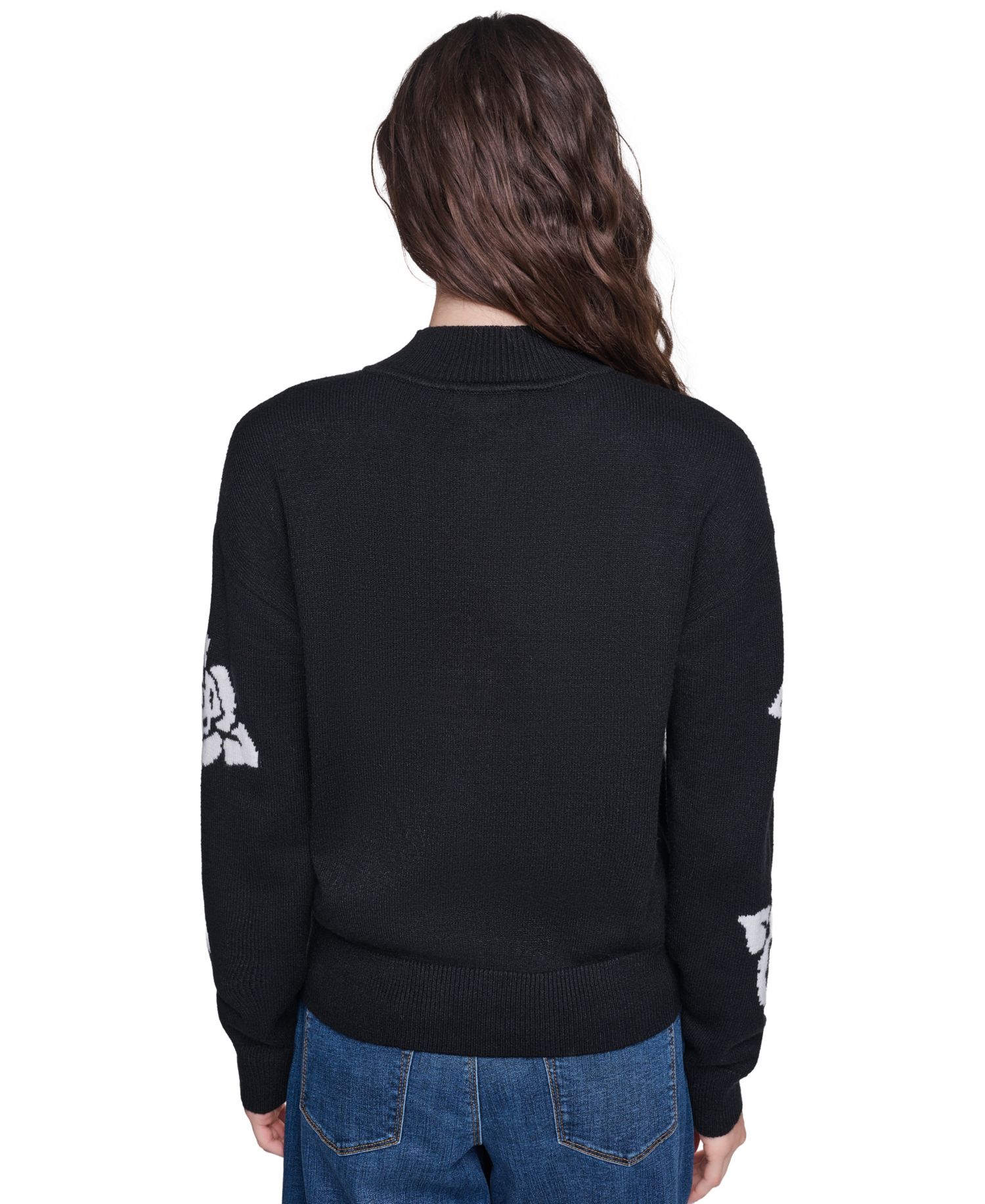 Women's Mock-Neck Long-Sleeve Floral Sweater