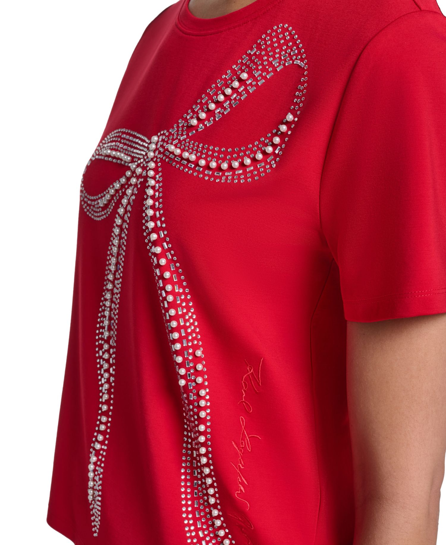 Women's Crystal Bow Rhinestone Short-Sleeve Top