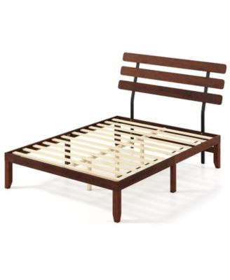 Queen Size Bed Frame 15.5 Inch Solid Wood Platform Bed with Retro Headboard