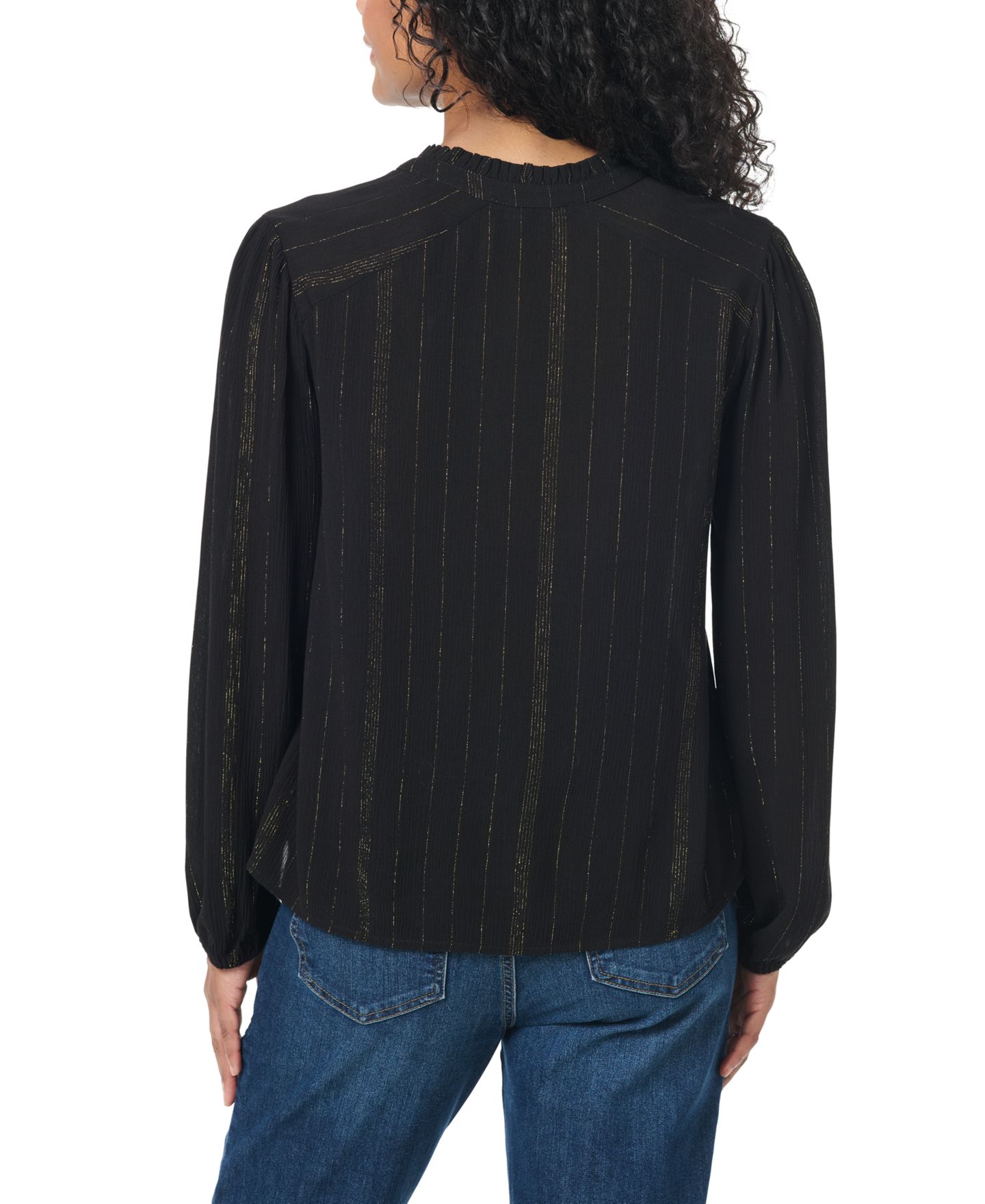 Женская блузка Gloria Vanderbilt Ruffle Collar Peasant Long-Sleeve, цвет: Чёрный полосатый — фото 5