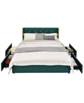 Full Queen Size Upholstered Bed Frame with 4 Drawers Full Size