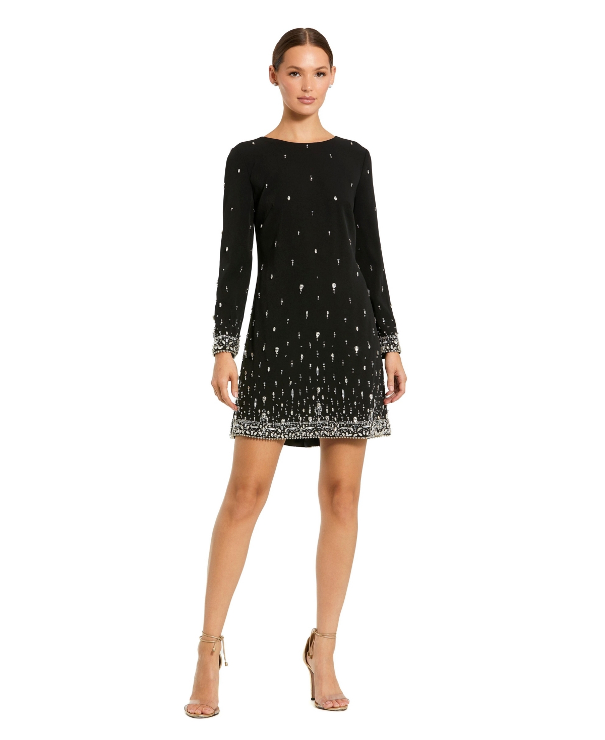 Mac Duggal Women's Long-Sleeve Embellished Shift Dress - Black