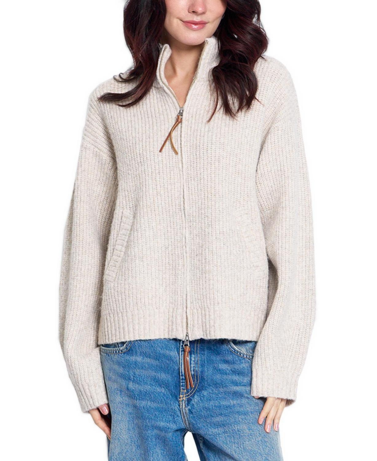 Central Park West Women's Vesper Oversized Ribbed Knit Full-Zip Sweater