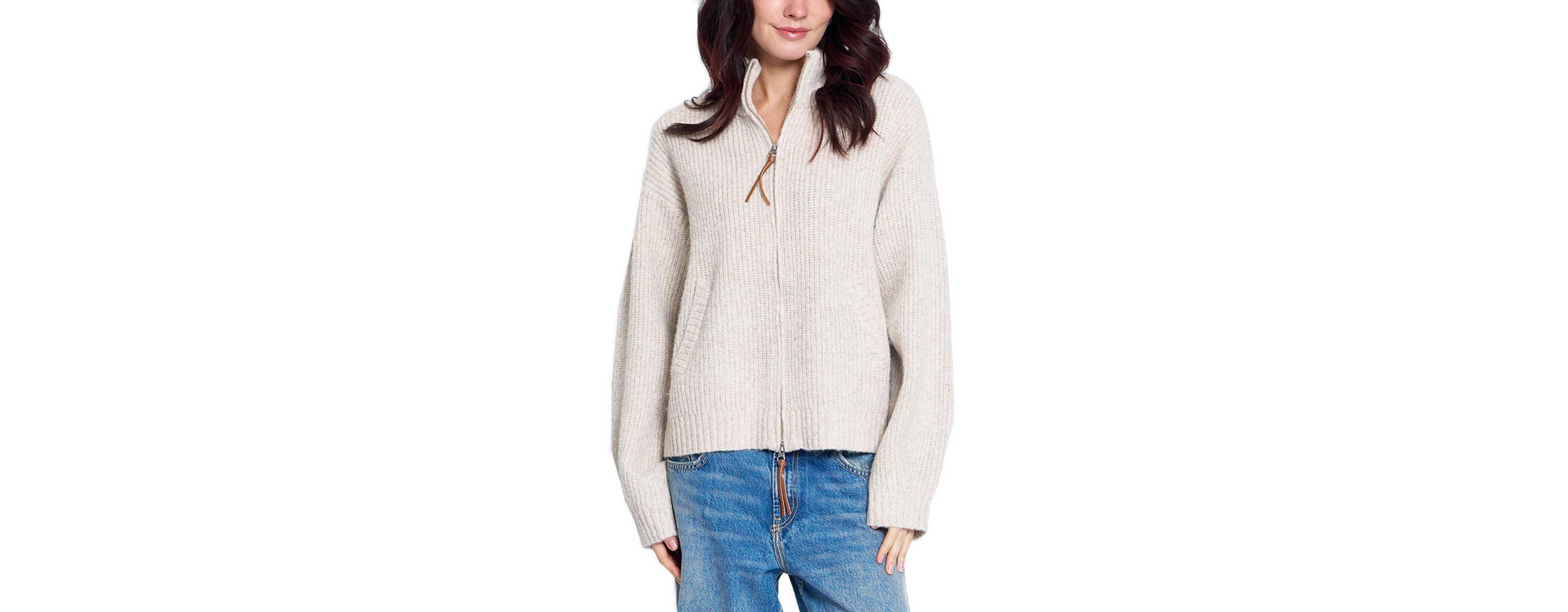 Central Park West Women's Vesper Oversized Ribbed Knit Full-Zip Sweater