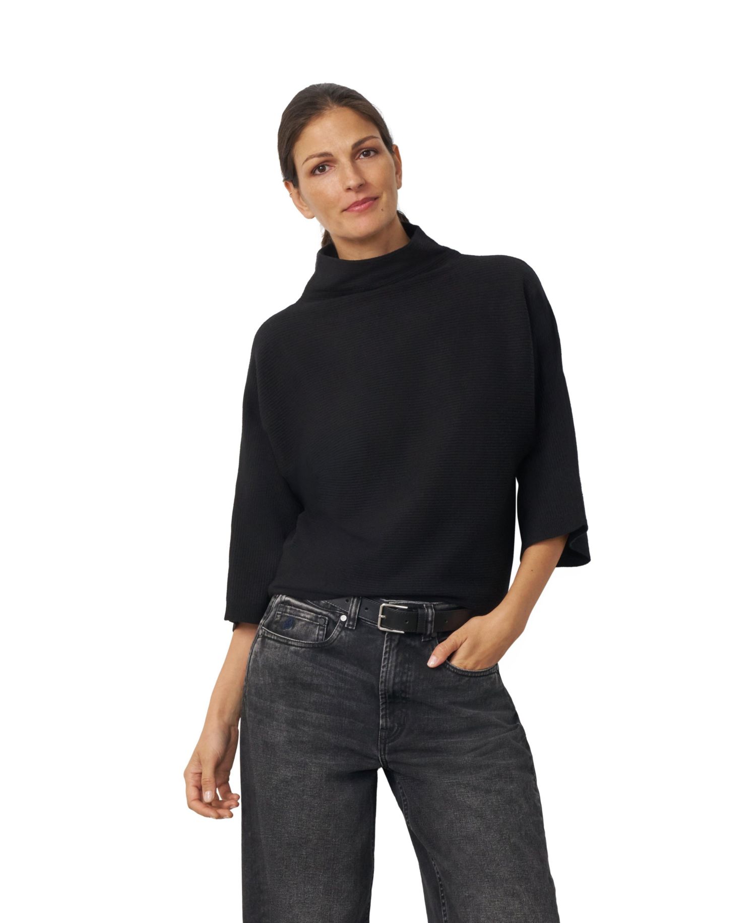 Women's Mock Neck Rib-Knit Dolman Sweater