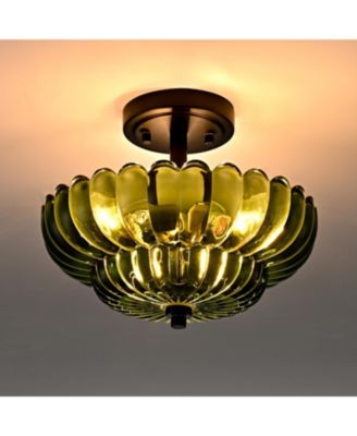 3-Light Modern Semi Flush Mount Ceiling Light with Scalloped Glass Shade