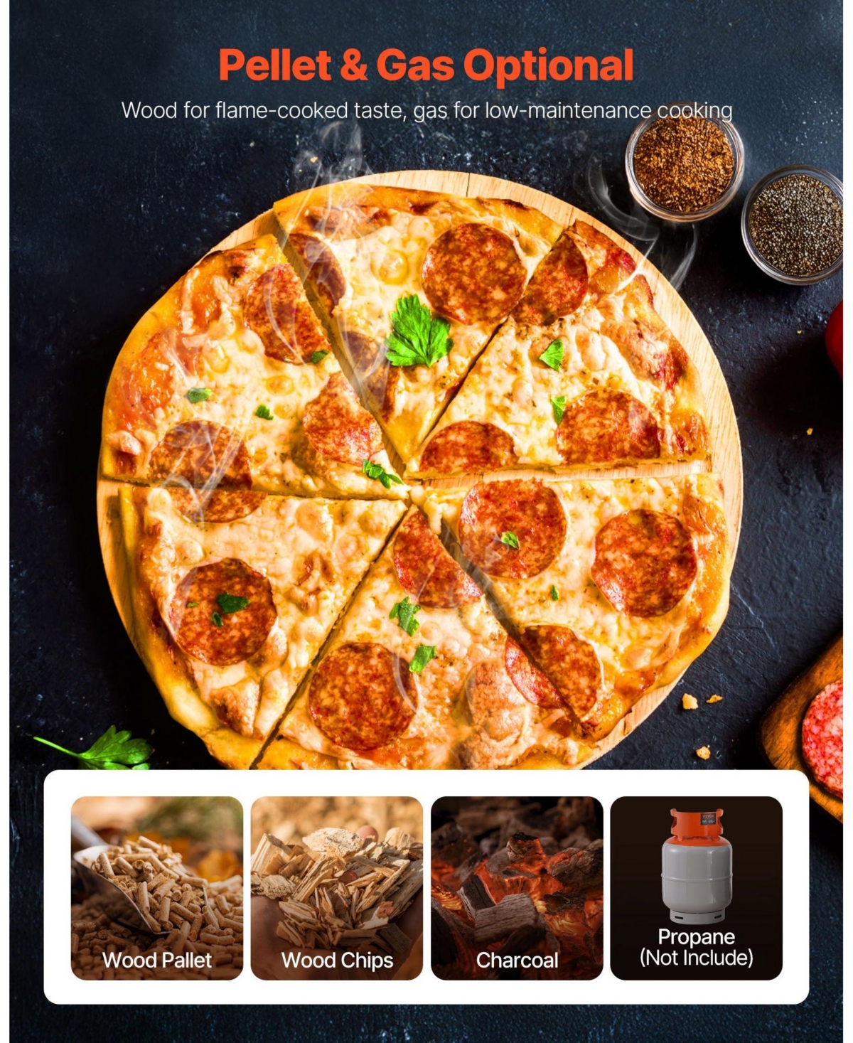 Mecale 16" Dual Fuel Pizza Oven Portable Wood Fire and Propane Pizza Maker with Thermometer