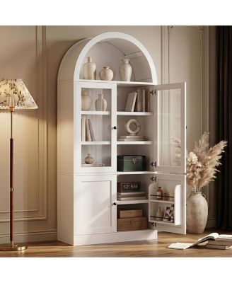 Tall Arched Glass Storage Cabinet with 5-Tier Shelves