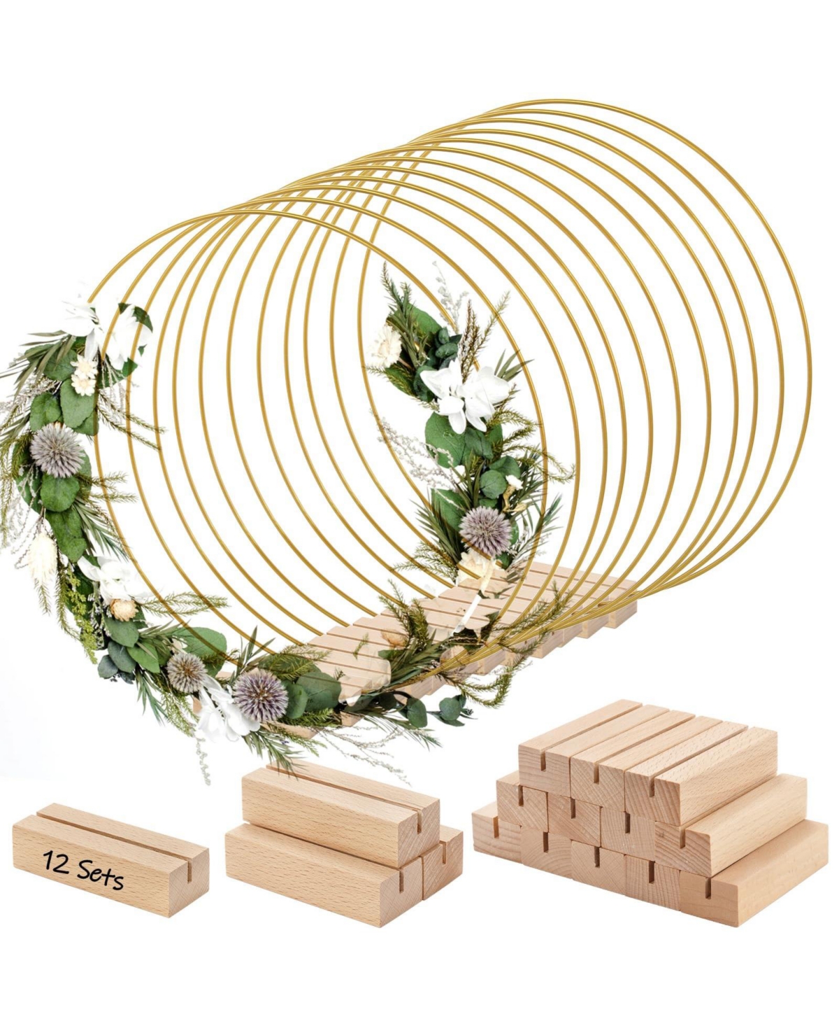 Aeelike 12 Pack Metal Craft Hoop Rings With Stands For Diy Wedding Home Decor - Default
