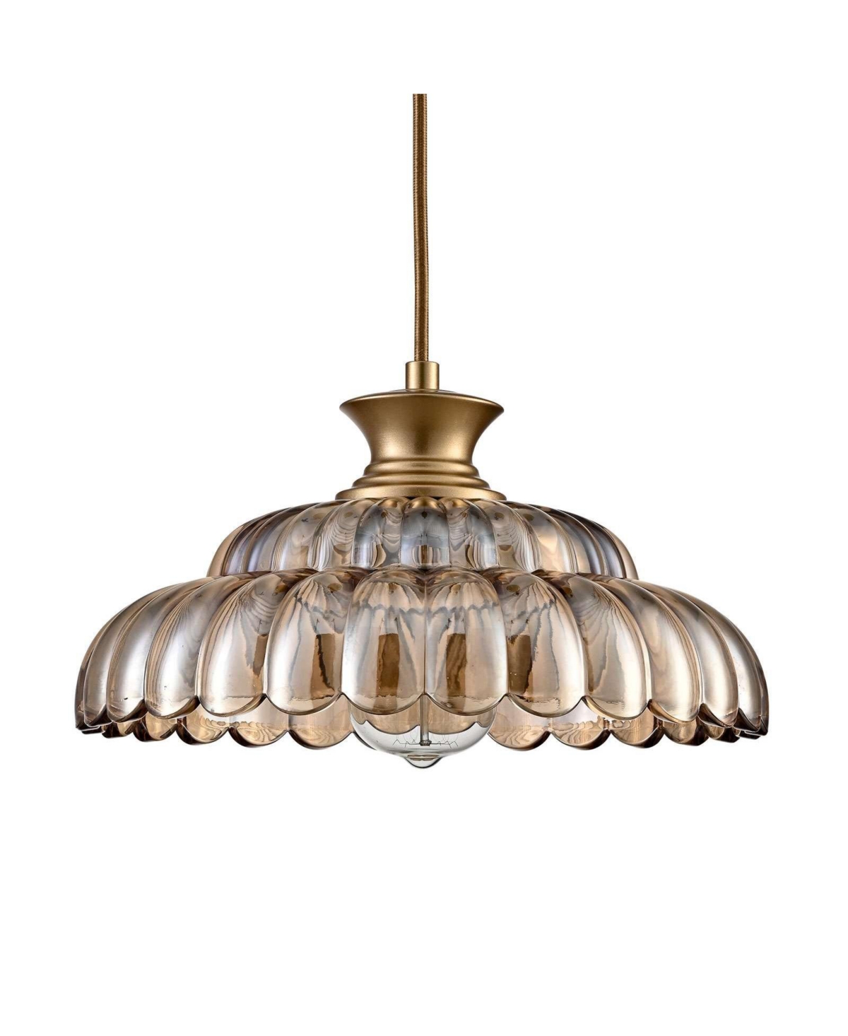 Claxy Vintage Amber Glass Gold Adjustable Kitchen Island Pendant Light Fixture - Brown