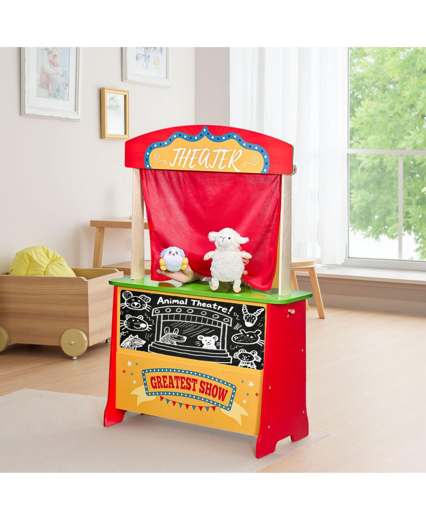 Детский игровой набор Mecale Puppet Theater and Grocery Store 2-in-1 Reversible 35-Piece Playset, Ages 3+, цвет: Красный — фото 2