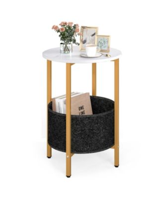 Round End Table 2 Tier Side Table with Removable Fabric Basket and Metal Frame