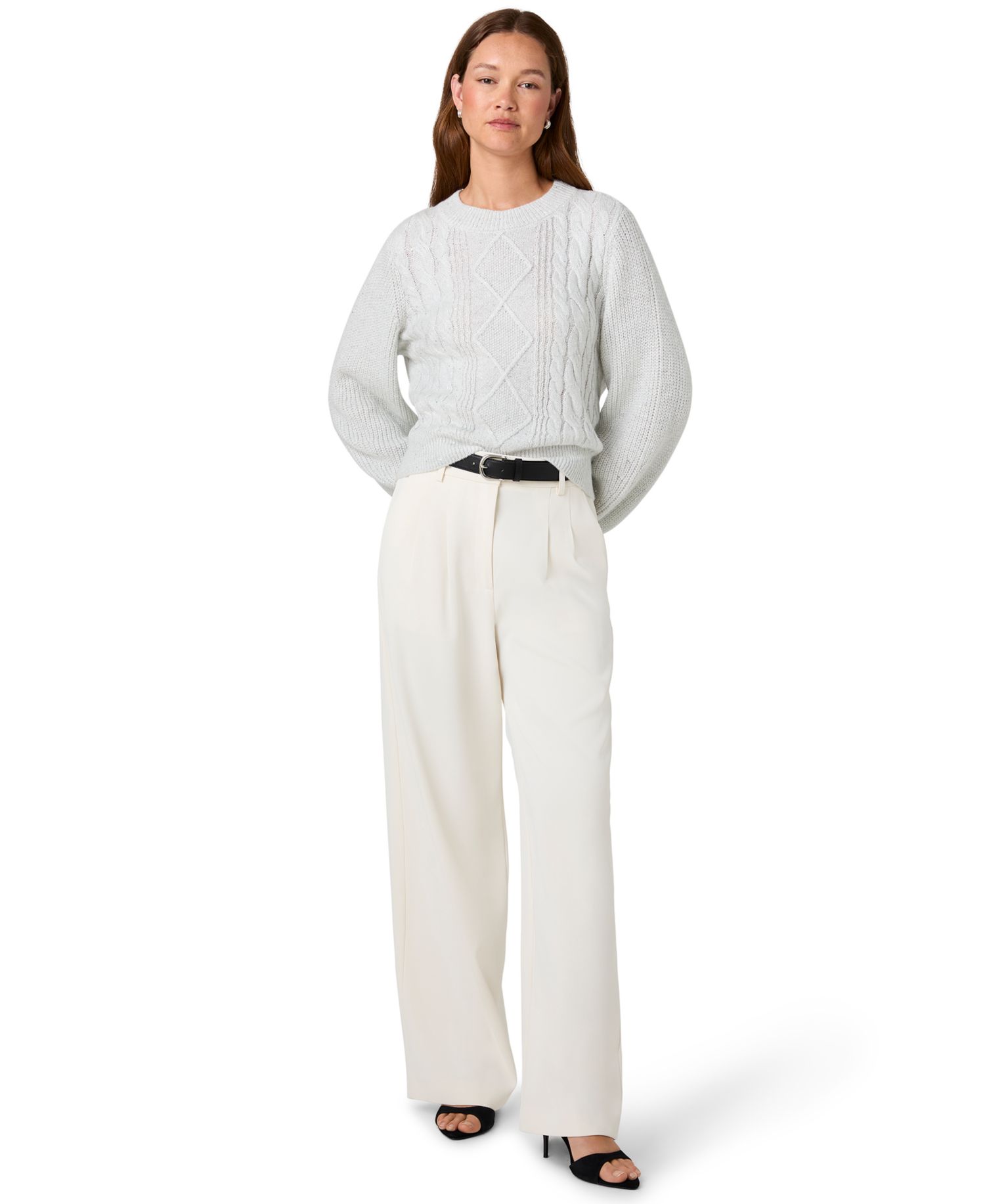 Women's Micro Sequin Cable-Knit Long-Sleeve Pullover