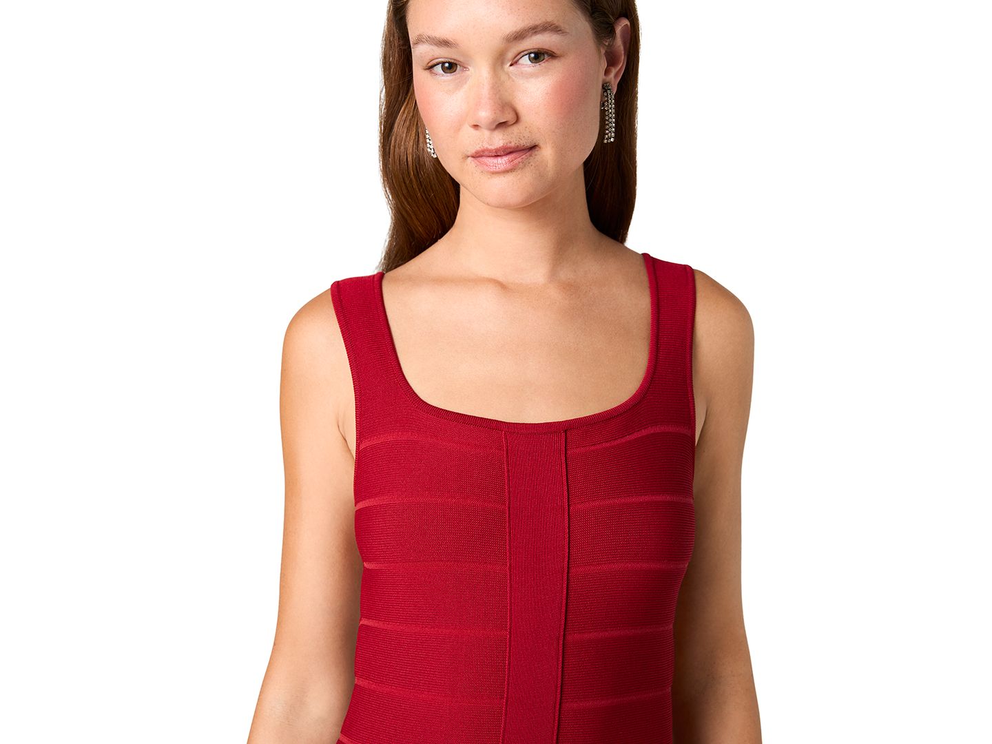 Женское платье French Connection Square-Neck Bandage-Knit Mini, цвет: Клюквенный — фото 4