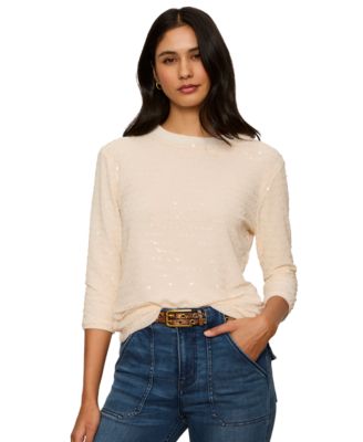 Women's Mode Sequin-Embellished 3/4-Sleeve T-Shirt