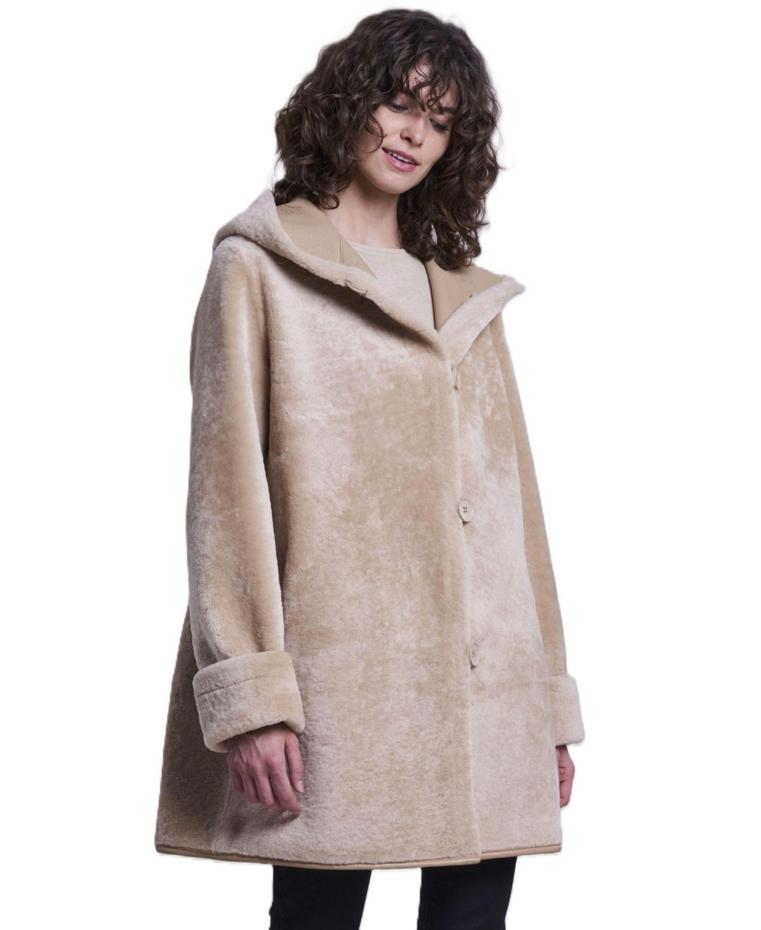 Women's Hooded Reversible Shearling Coat