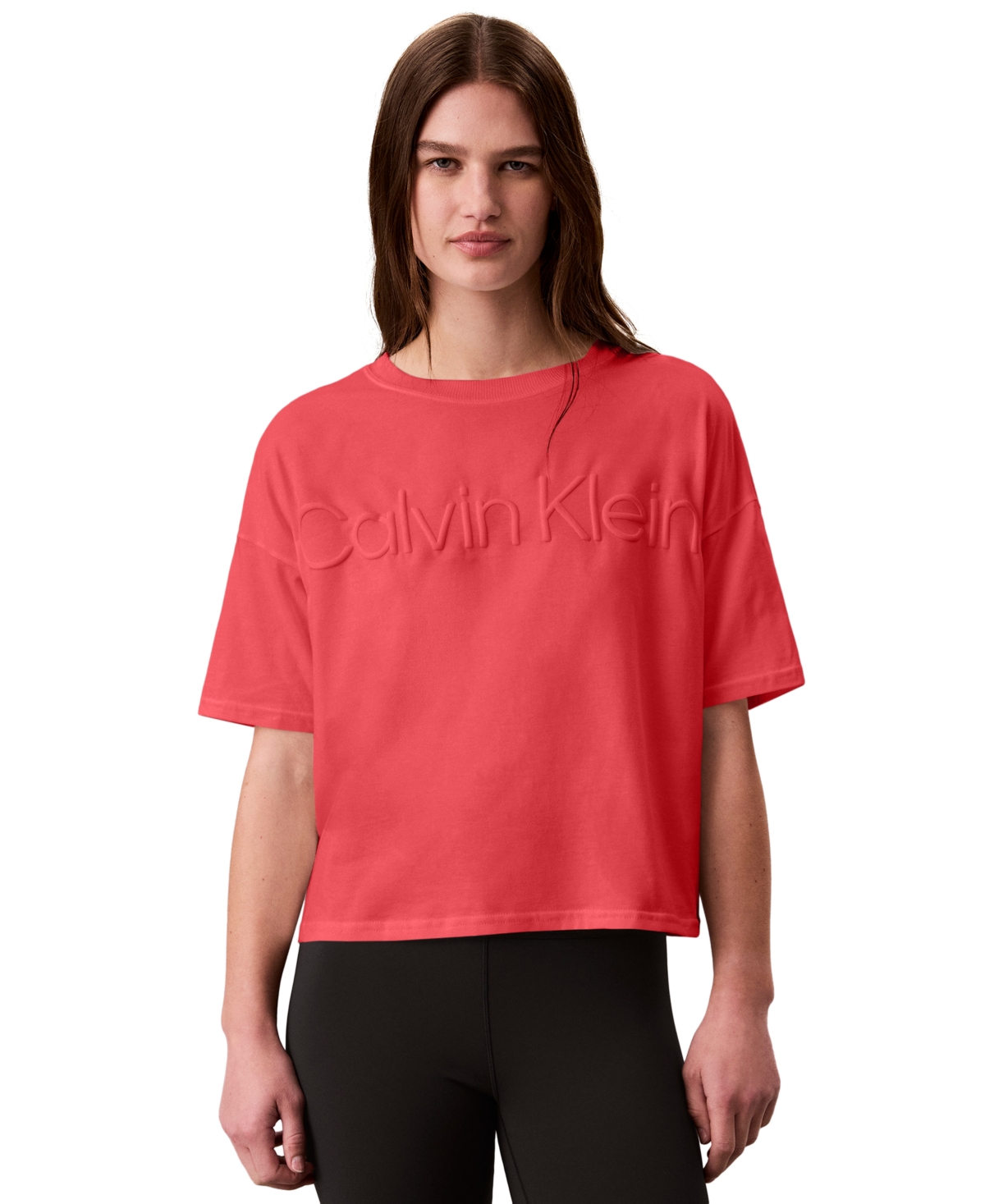 Calvin Klein Performance Women's Puff Graphic Logo Pull-On Cropped T-Shirt - Punch Pink