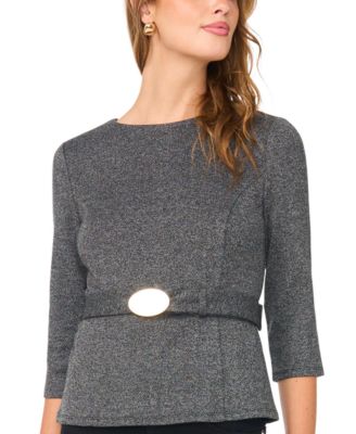 Women's Belted 3/4-Sleeve Crewneck Top