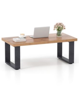 47 Inch Farmhouse Style Rustic Coffee Table with Thickened Tabletop and Natural Wood Texture Oak