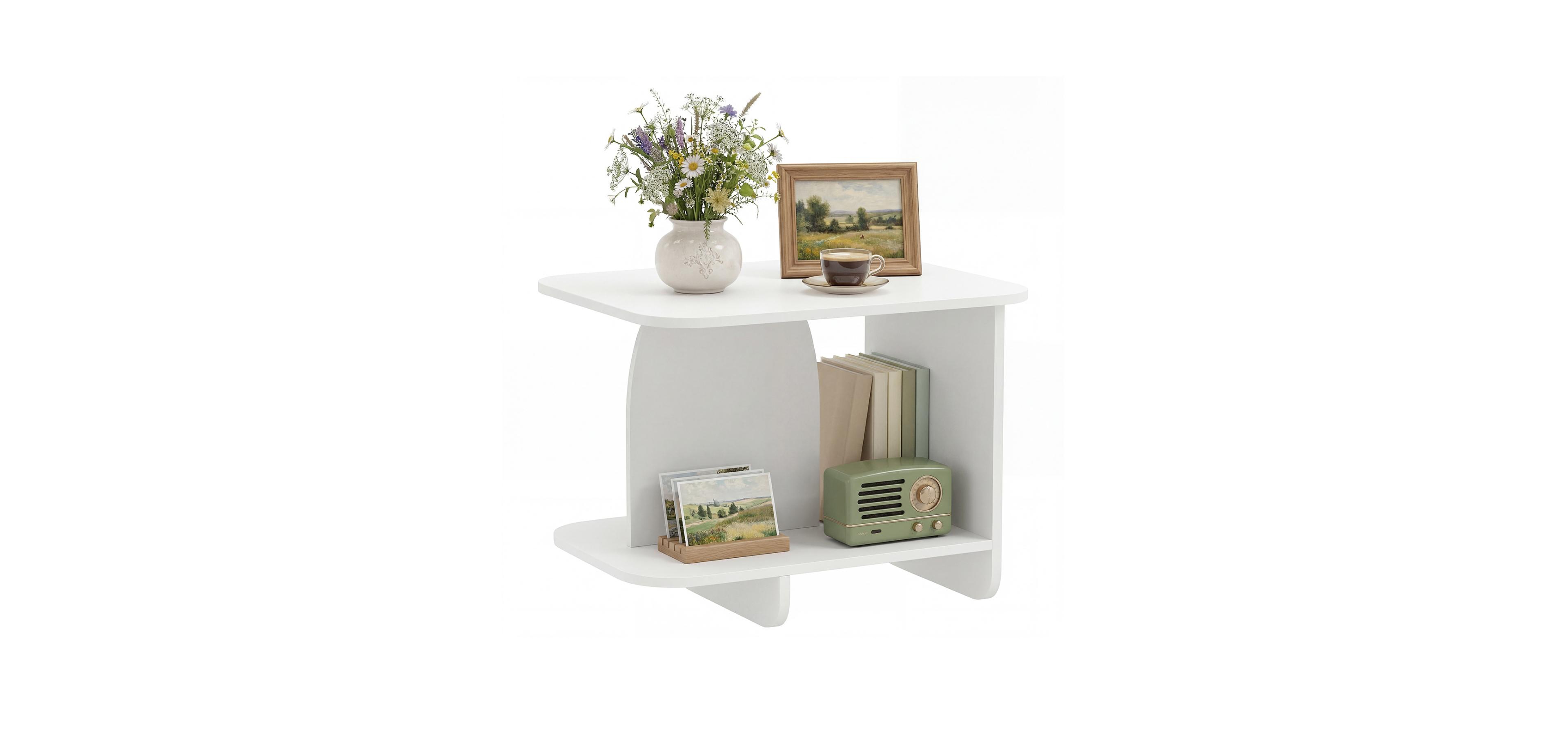 Mecale End Table 2 Tier Sofa Side Table with Storage Shelf for Small Space