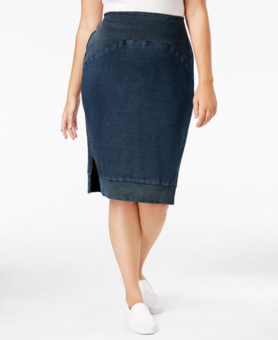 Standards and Practices Trendy Plus Size Denim Pencil Skirt