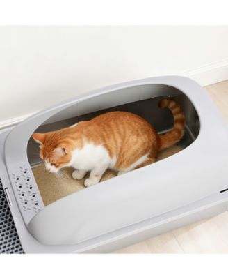 Stainless Steel Cat Litter Box with Lid, Large Cat Litter Box for Big Cats, Scoop and Mat Included
