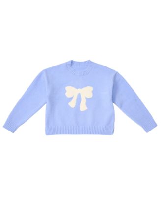 Girls' 7-16 Bow-Detail Long-Sleeve Crewneck Sweater