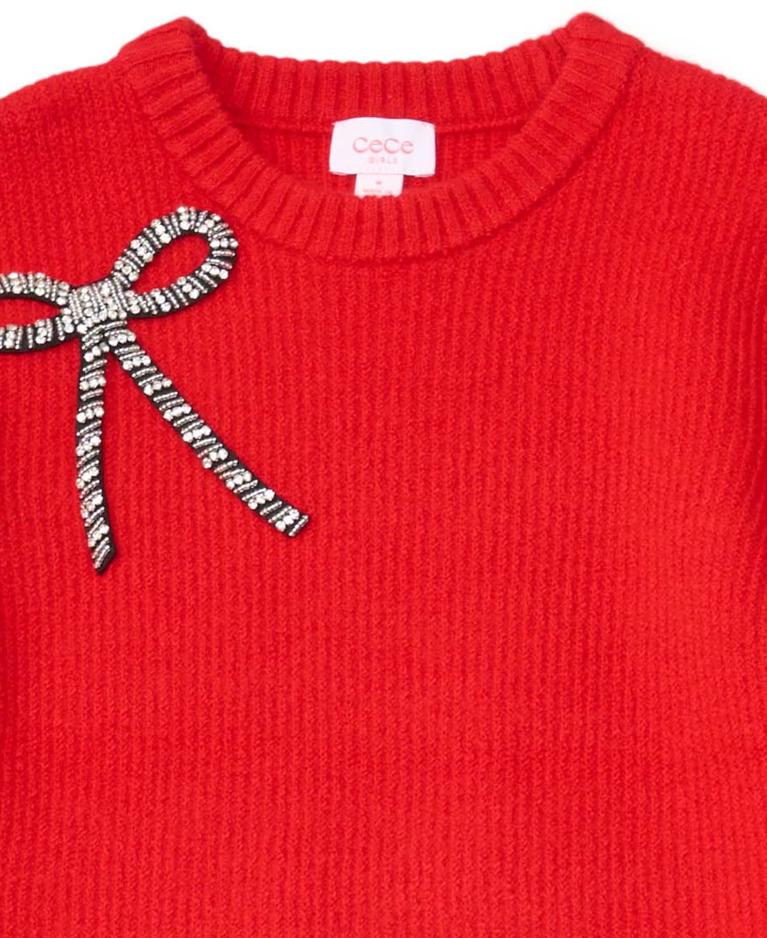 Girls' 7-16 Long-Sleeve Embellished-Bow Crewneck Dress